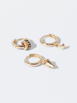 PARFOIS Conjunto De Pendientes Dorados Con Circonitas Negro Discount