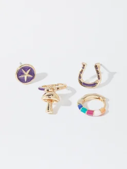 PARFOIS Conjunto De Pendientes Esmaltados Multicor Flash Sale