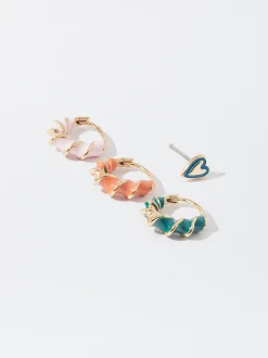PARFOIS Conjunto De Pendientes Esmaltados Multicor New