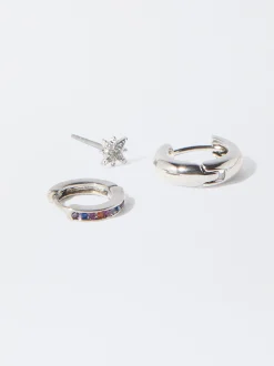 PARFOIS Conjunto De Pendientes Plateados Con Circonitas Multicor Sale