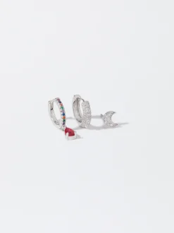 PARFOIS Conjunto De Pendientes Plateados Con Circonitas Multicor Outlet
