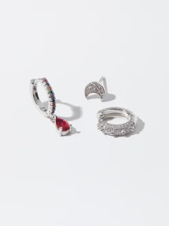 PARFOIS Conjunto De Pendientes Plateados Con Circonitas Multicor Outlet