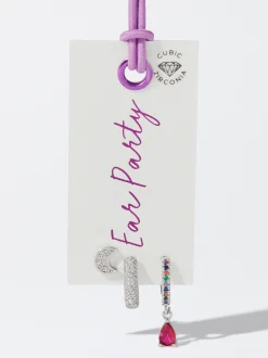 PARFOIS Conjunto De Pendientes Plateados Con Circonitas Multicor Outlet