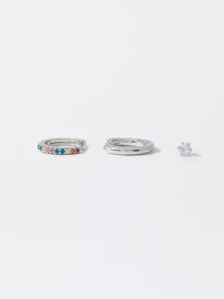 PARFOIS Conjunto De Pendientes Plateados Con Circonitas Multicor Fashion