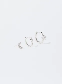 PARFOIS Conjunto De Pendientes Plateados Con Circonitas Multicor New