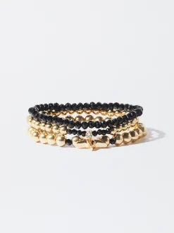 PARFOIS Conjunto De Pulseras El&aacute;sticas Negro New
