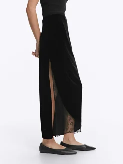 PARFOIS Exclusivo Online - Falda Terciopelo Con Detalle De Encaje Negro Hot