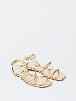 PARFOIS Exclusivo Online - Sandalia Plana Tiras Tubulares Dorado Cheap