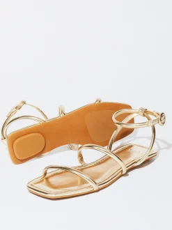 PARFOIS Exclusivo Online - Sandalia Plana Tiras Tubulares Dorado Cheap