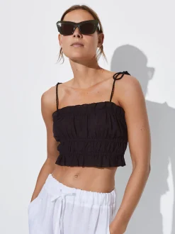 PARFOIS Exclusivo Online - Top Corto Fruncido Negro Online