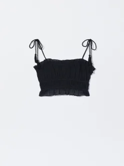 PARFOIS Exclusivo Online - Top Corto Fruncido Negro Online