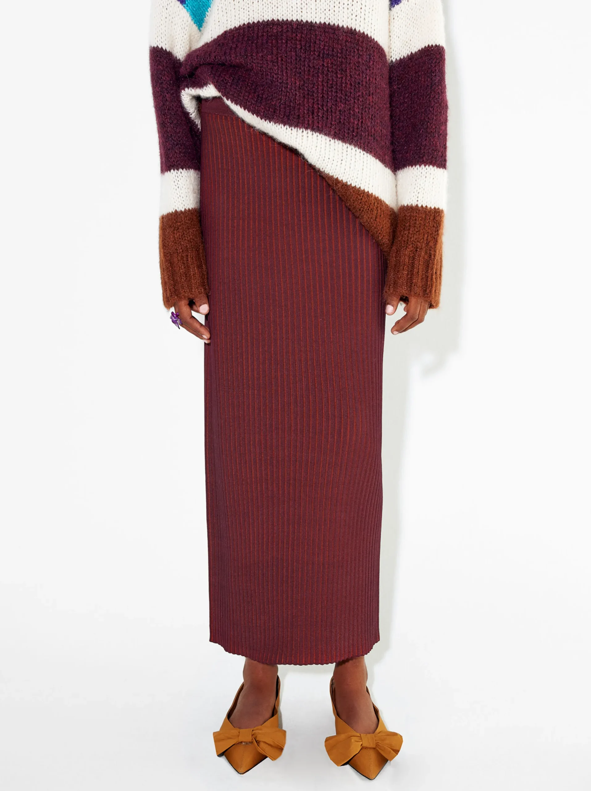 PARFOIS Falda Larga De Punto Burdeos Flash Sale