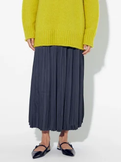 PARFOIS Falda Larga Plisada Azul Cheap