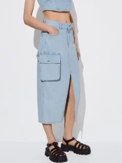 PARFOIS Falda Midi Denim Plateado Store