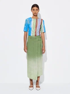 PARFOIS Falda Midi Denim Verde Outlet
