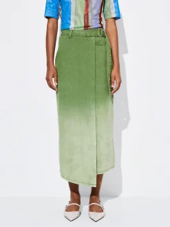 PARFOIS Falda Midi Denim Verde Outlet