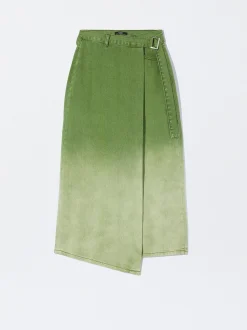 PARFOIS Falda Midi Denim Verde Outlet