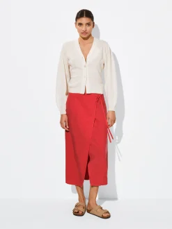 PARFOIS Falda Midi Lyocell Rojo Best Sale