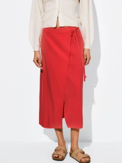 PARFOIS Falda Midi Lyocell Rojo Best Sale