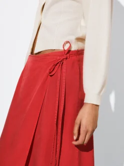 PARFOIS Falda Midi Lyocell Rojo Best Sale