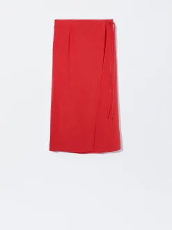 PARFOIS Falda Midi Lyocell Rojo Best Sale