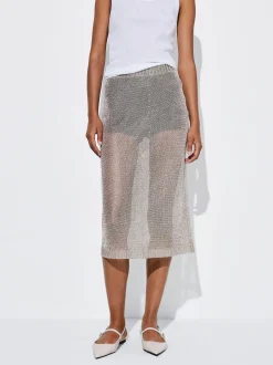PARFOIS Falda Midi Metalizada Plateado Best Sale