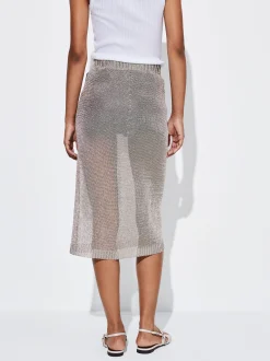 PARFOIS Falda Midi Metalizada Plateado Best Sale