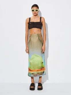 PARFOIS Falda Midi Satinada Multicor Cheap