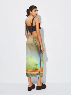 PARFOIS Falda Midi Satinada Multicor Cheap