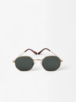PARFOIS Gafas De Sol Hexagonales Dorado New