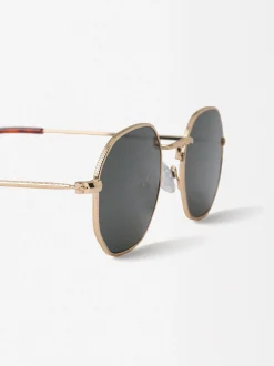 PARFOIS Gafas De Sol Hexagonales Dorado New
