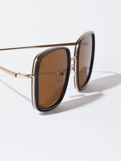 PARFOIS Gafas De Sol Met&aacute;licas Cuadradas Marr&oacute;n Hot