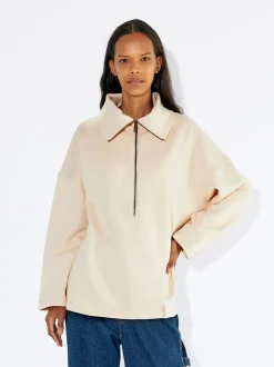 PARFOIS Jersey Algod&oacute;n Con Cierre De Cremallera Blanco New