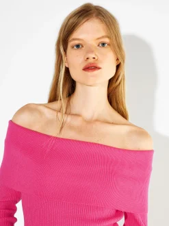 PARFOIS Jersey Con Hombros Descubiertos Fucsia Best Sale