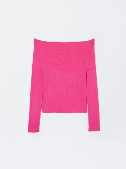 PARFOIS Jersey Con Hombros Descubiertos Fucsia Best Sale