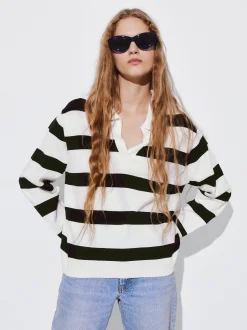 PARFOIS Jersey De Punto A Rayas Negro Best Sale