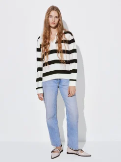 PARFOIS Jersey De Punto A Rayas Negro Best Sale