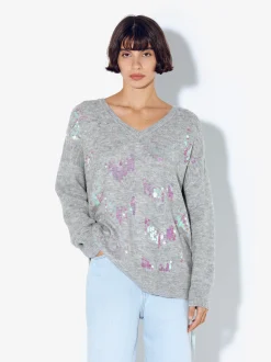 PARFOIS Jersey De Punto Con Aplicaciones Gris Online