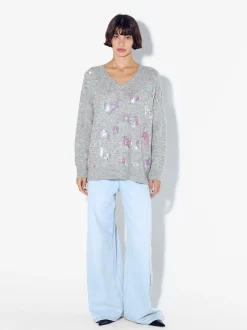 PARFOIS Jersey De Punto Con Aplicaciones Gris Online