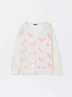 PARFOIS Jersey De Punto Con Aplicaciones Blanco Flash Sale