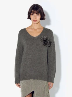 PARFOIS Jersey De Punto Con Flor Verde Outlet