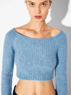 PARFOIS Jersey De Punto Cropped Azul Best Sale