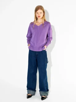 PARFOIS Jersey De Punto Cuello De Pico Violeta Sale