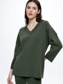 PARFOIS Jersey De Punto Cuello De Pico Verde Clearance