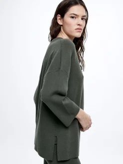 PARFOIS Jersey De Punto Cuello De Pico Verde Clearance