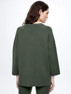 PARFOIS Jersey De Punto Cuello De Pico Verde Clearance