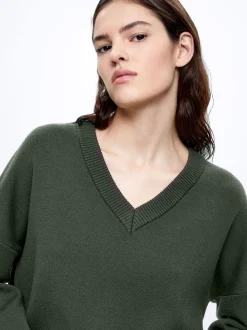 PARFOIS Jersey De Punto Cuello De Pico Verde Clearance