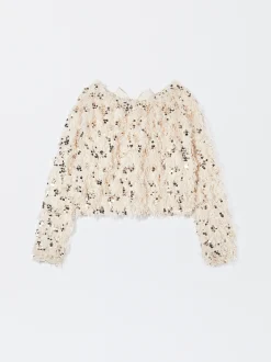 PARFOIS Jersey Efecto Plumas Con Lentejuelas Beige Shop