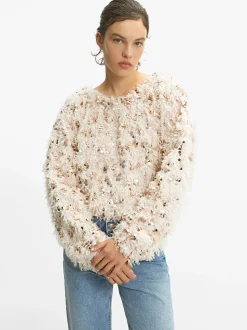 PARFOIS Jersey Efecto Plumas Con Lentejuelas Beige Shop