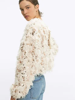 PARFOIS Jersey Efecto Plumas Con Lentejuelas Beige Shop